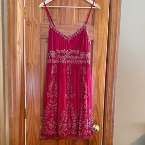 Adrianna Papell Burgundy Embroidered Midi Dress